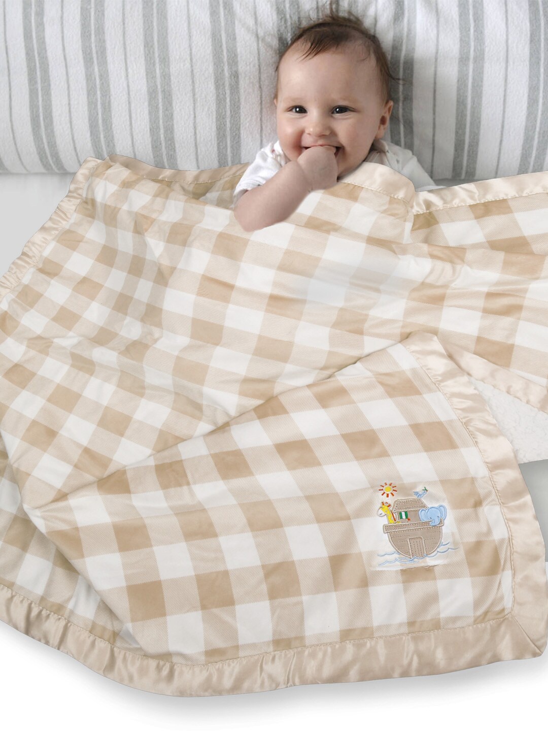 

Baby Moo Cream-Coloured & Brown Checked Mild Winter 210 GSM Single Bed Blanket