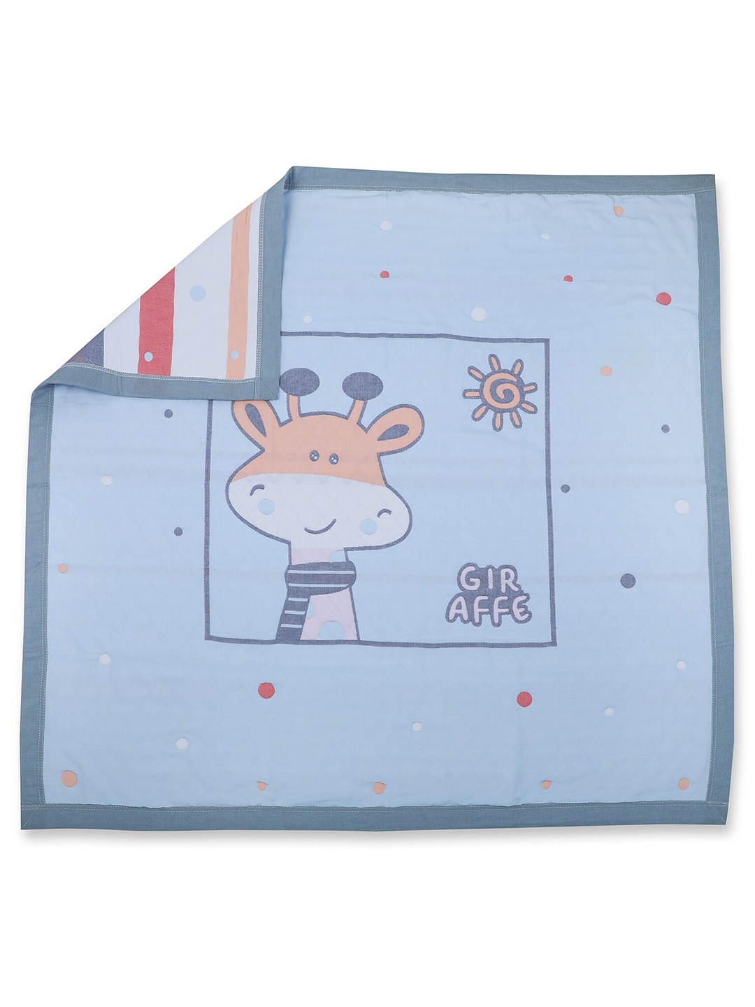 

Baby Moo Infants Kids Blue & Brown Graphic Mild Winter 210 GSM Muslin Single Bed Blanket