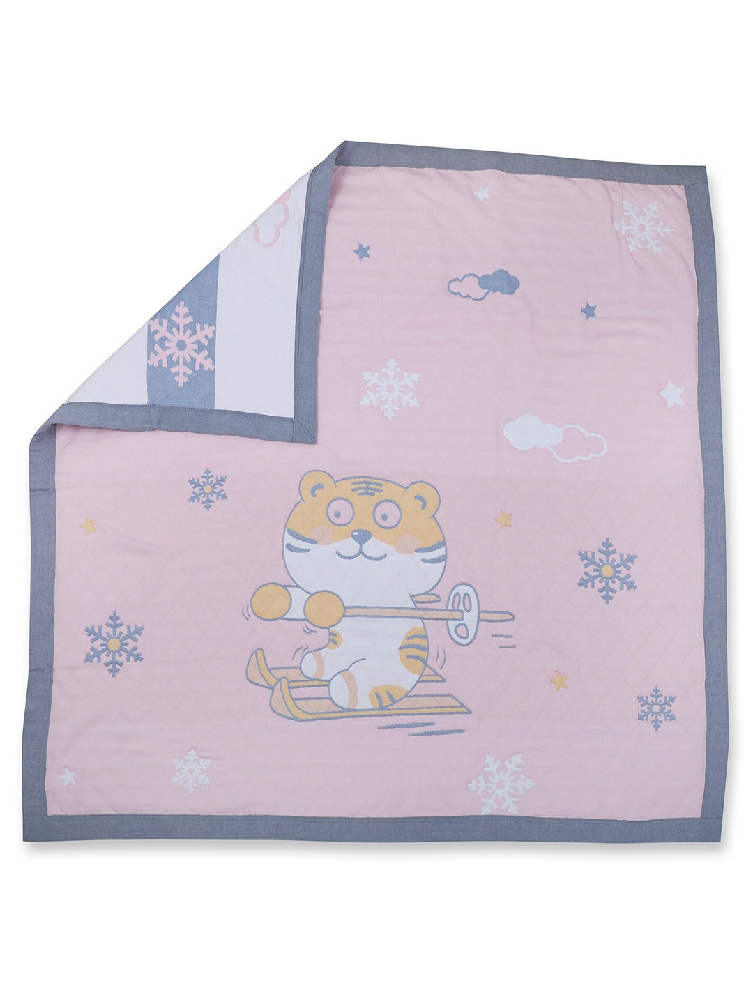 

Baby Moo Pink & Grey Cartoon Characters Mild Winter 210 GSM Single Bed Blanket