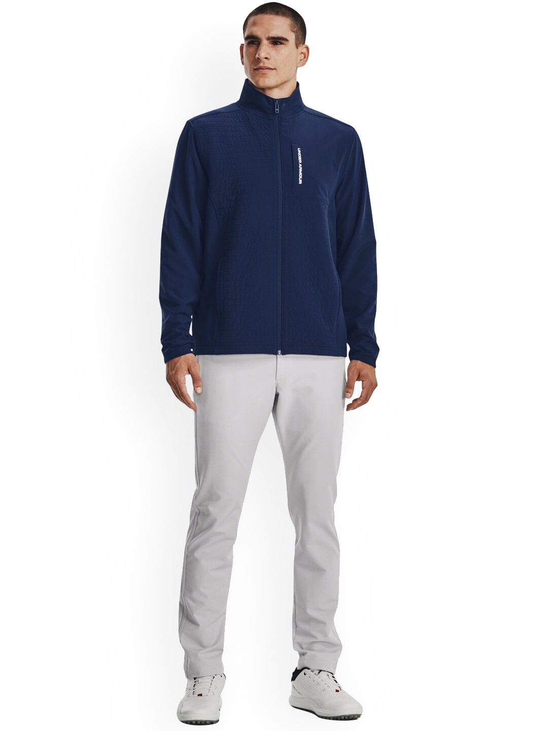 

UNDER ARMOUR Stand Collar Mock Collar Storm Revo Sports Jackets, Navy blue