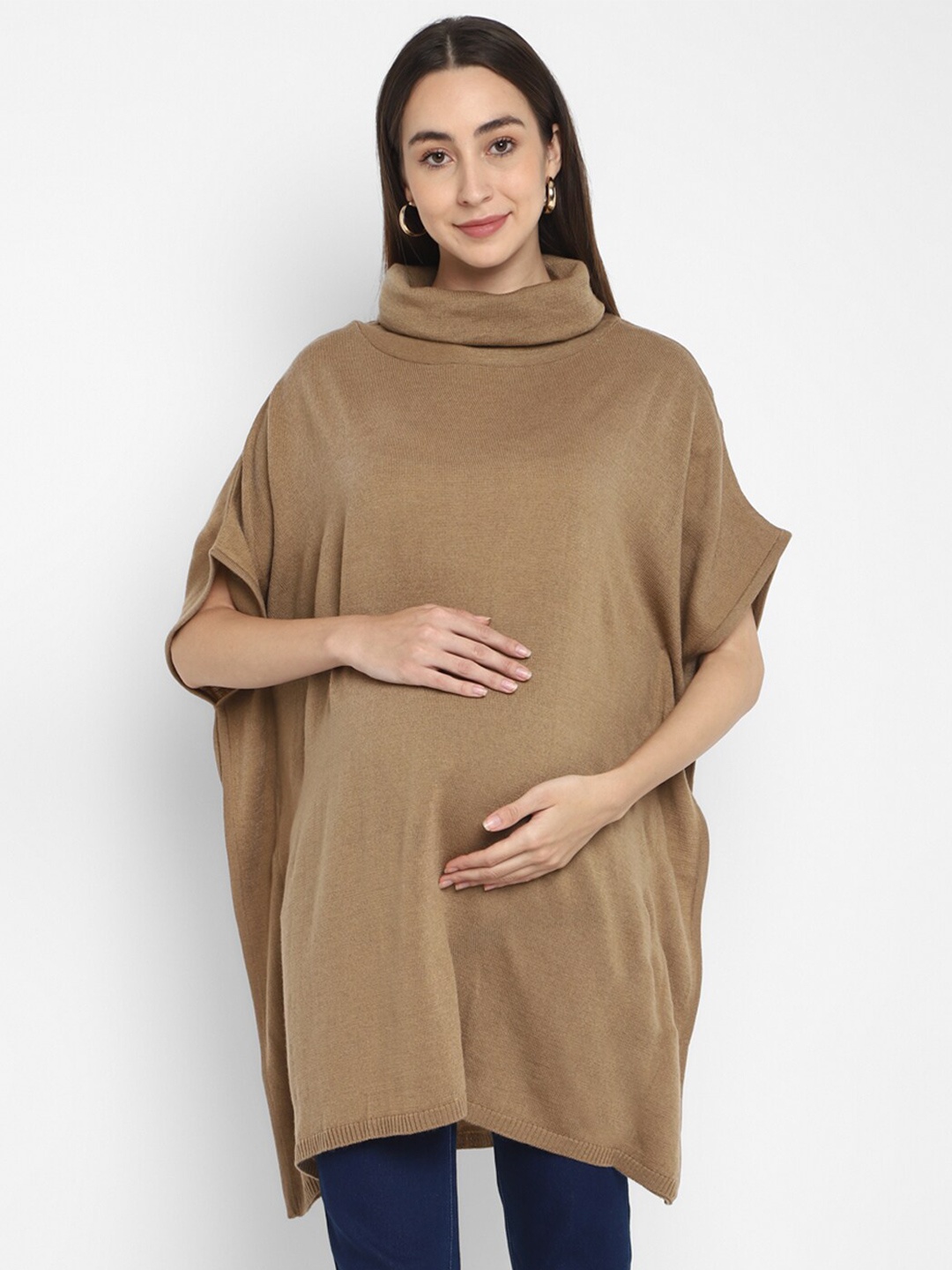 

Momsoon Maternity Turtle Neck Acrylic Maternity Poncho, Brown