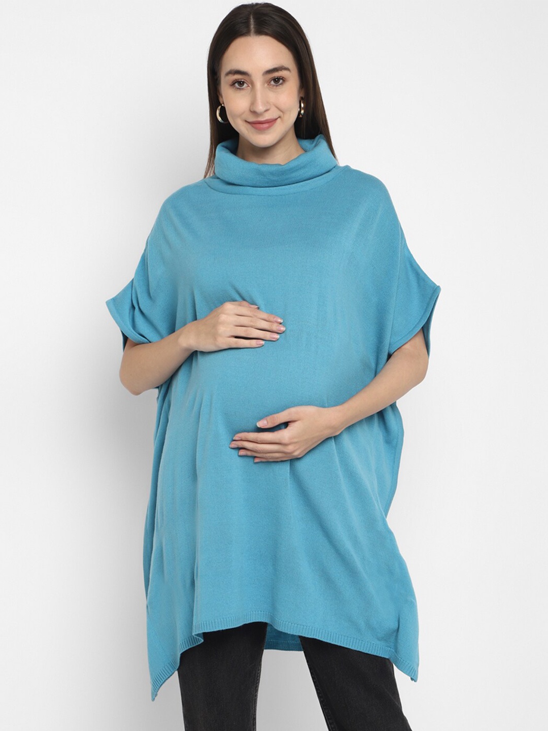 

Momsoon Maternity Turtle Neck Acrylic Maternity Poncho, Blue
