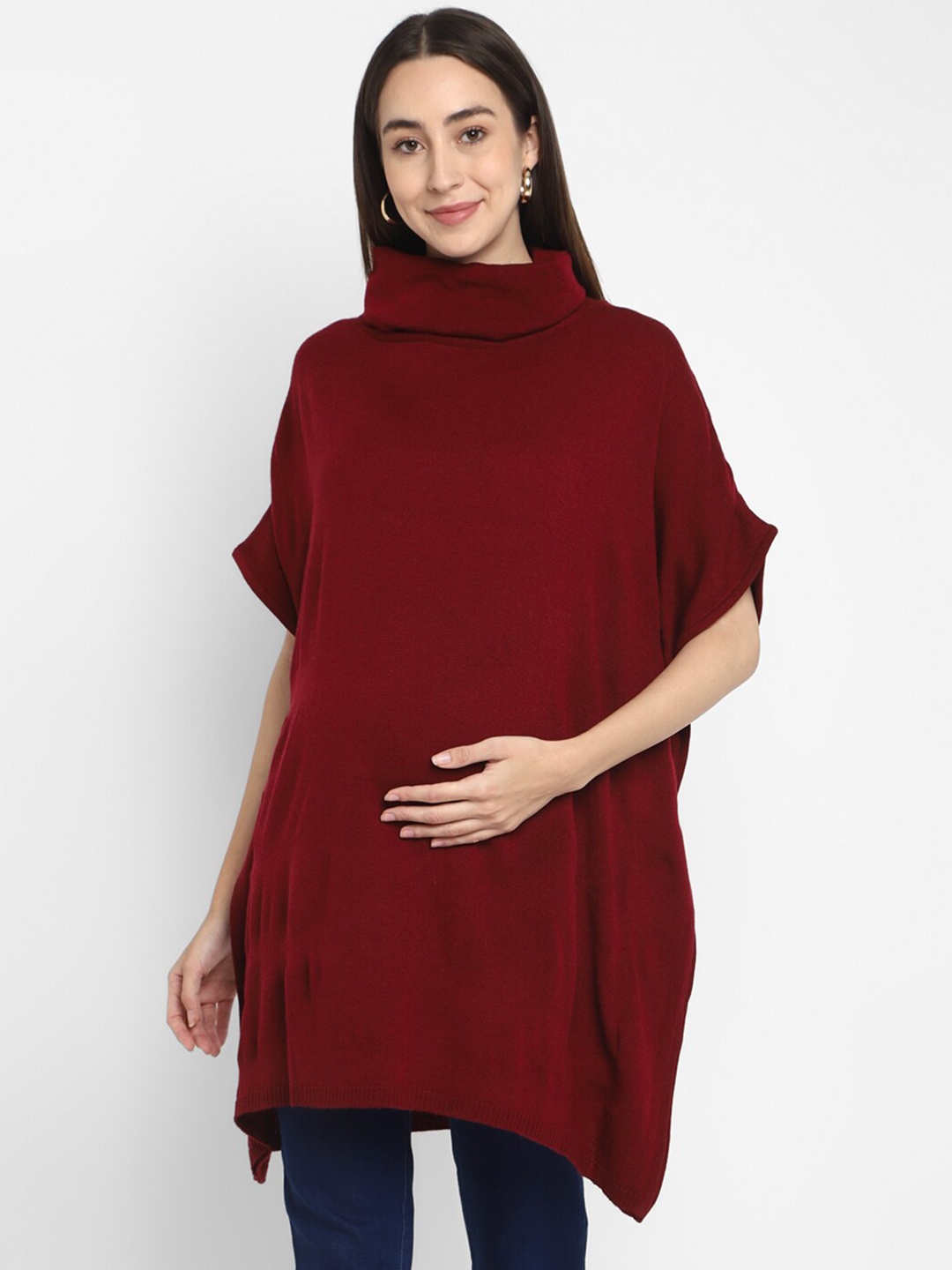

Momsoon Maternity Turtle Neck Maternity Poncho, Maroon