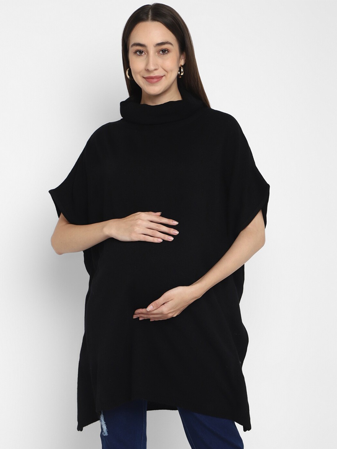 

Momsoon Maternity Turtle Neck Maternity Longline Poncho, Black