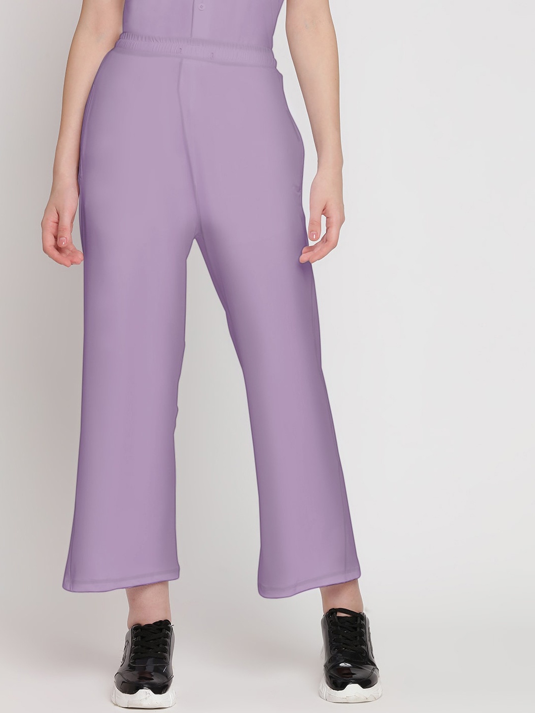 

Wearjukebox Women High Rise Parallel Trousers, Purple