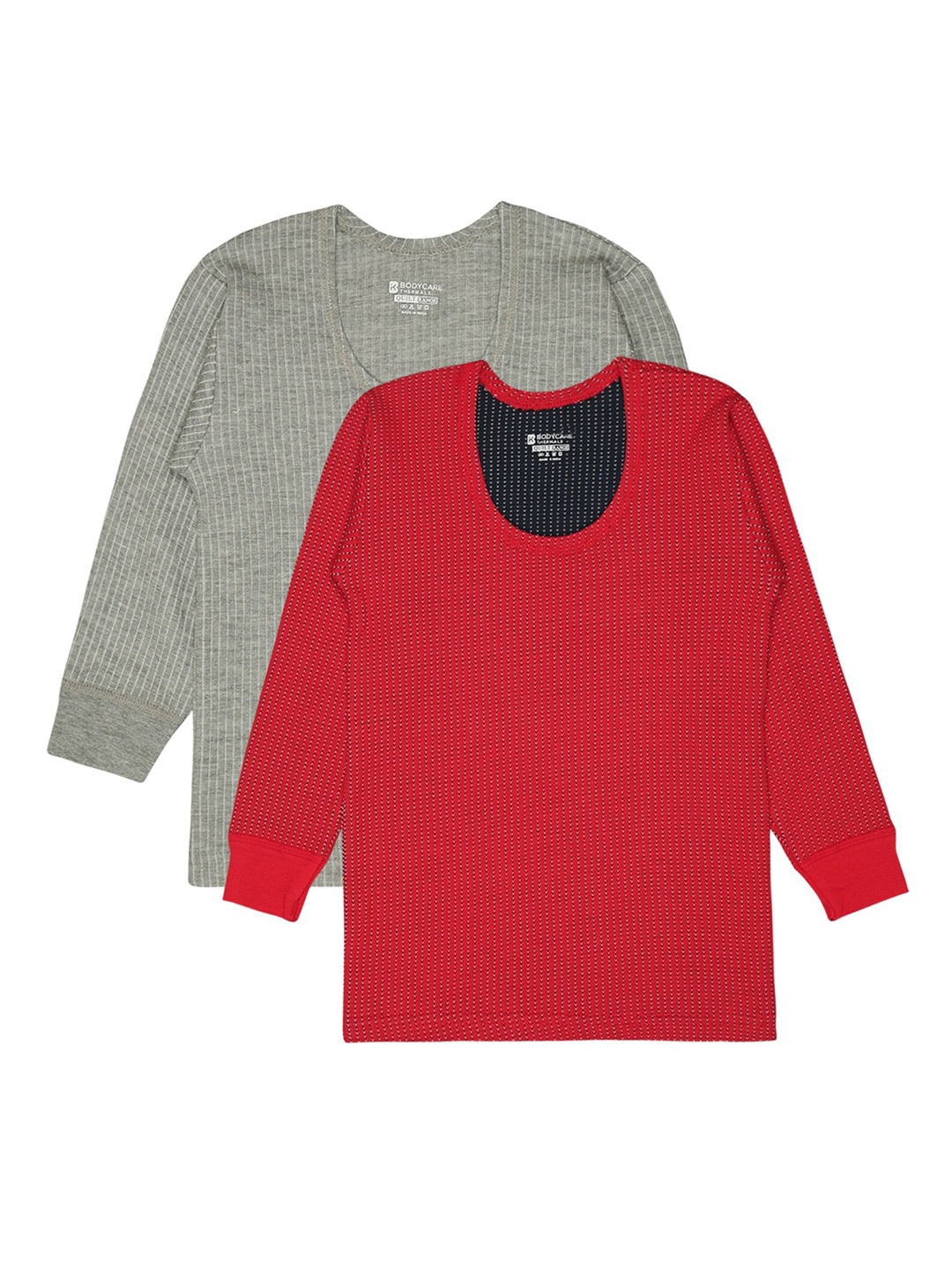

BODYCARE INSIDER Kids Pack Of 2 Striped Ribbed Thermal Tops, Red