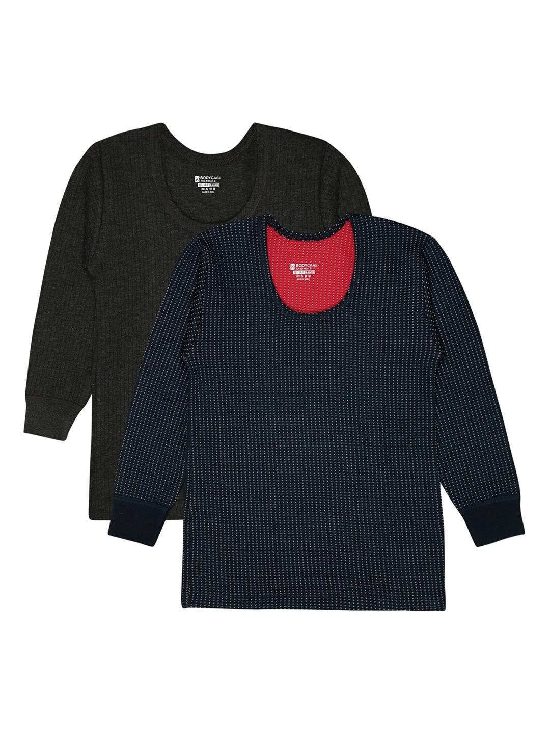 

BODYCARE INSIDER Kids Pack Of 2 Ribbed Round Neck Full Sleeves Thermal Tops, Navy blue