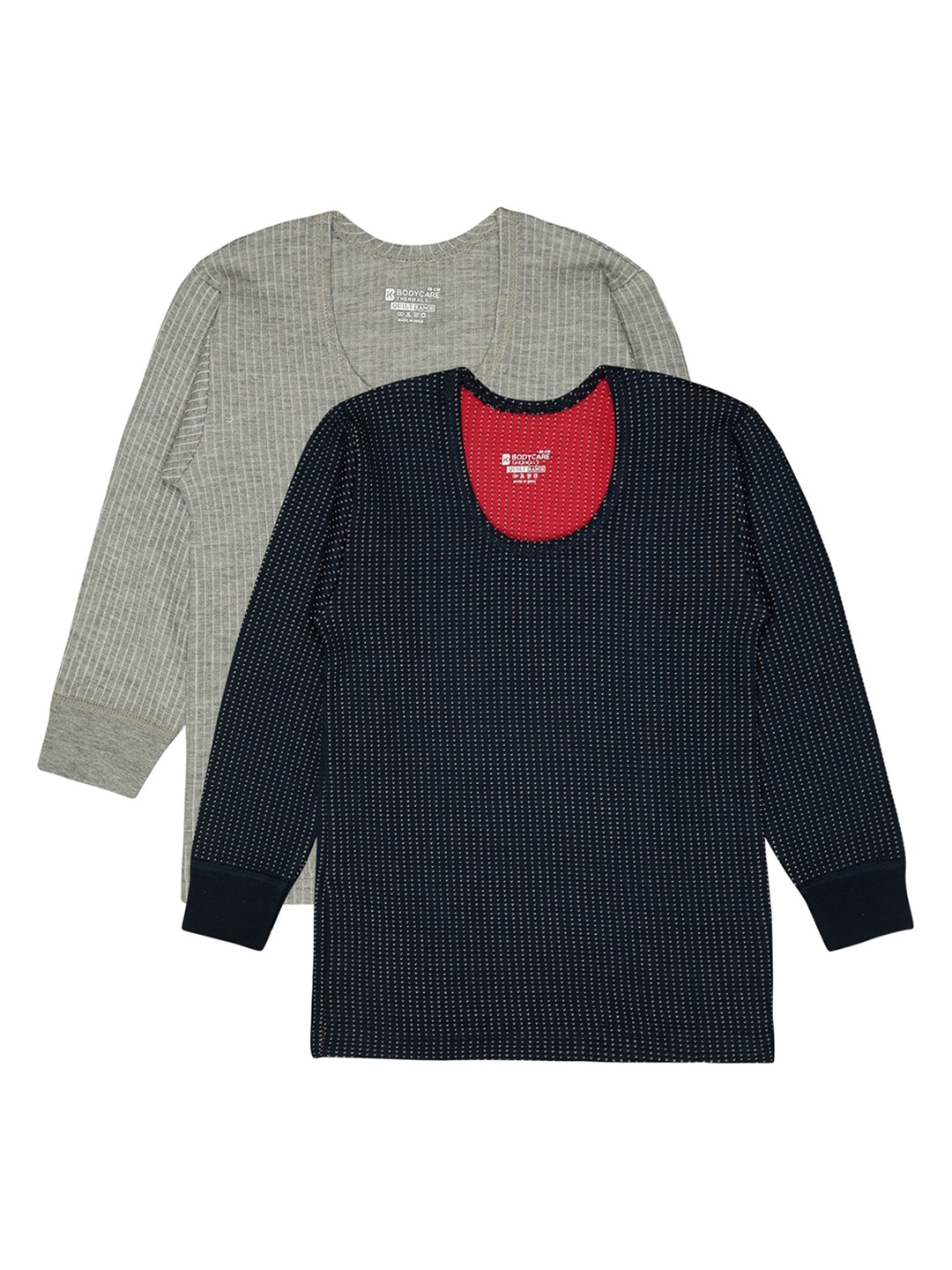 

BODYCARE INSIDER Kids Pack Of 2 Self Design Ribbed Thermal Tops, Navy blue
