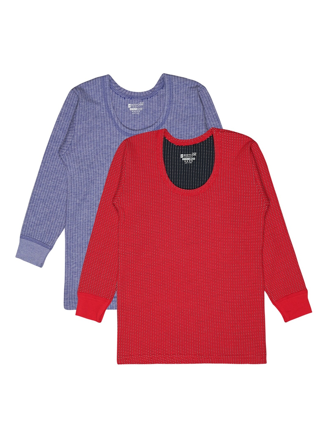

BODYCARE INSIDER Kids Pack Of 2 Striped Round Neck Full Sleeves Thermal Tops, Red