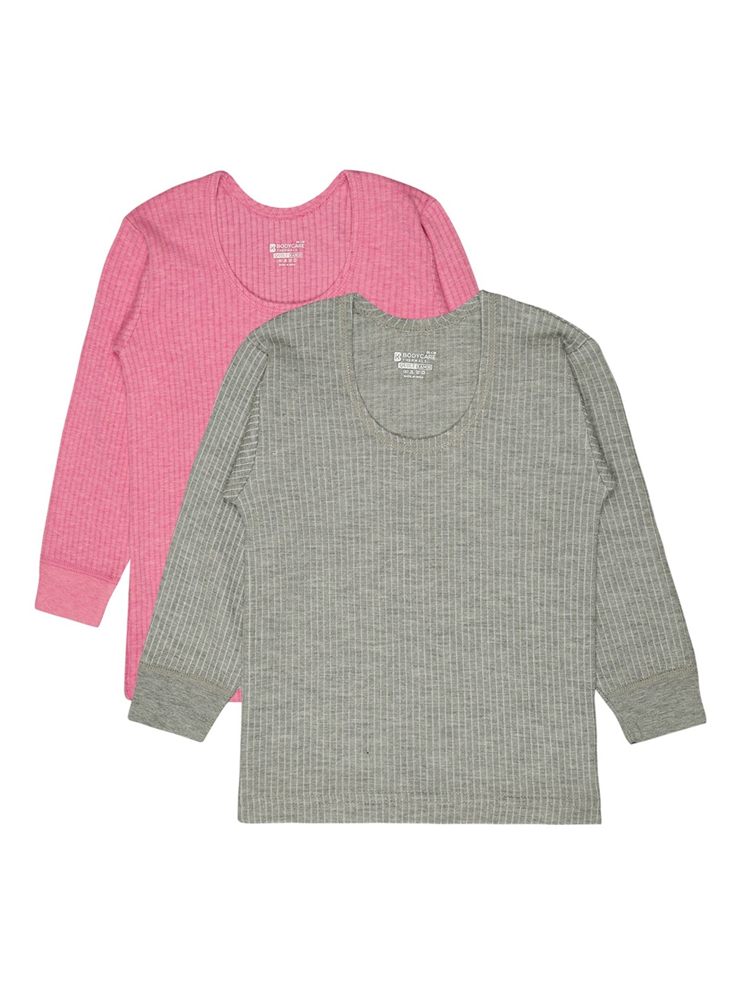 

BODYCARE INSIDER Kids Pack Of 2 Ribbed Round Neck Thermal Tops, Pink