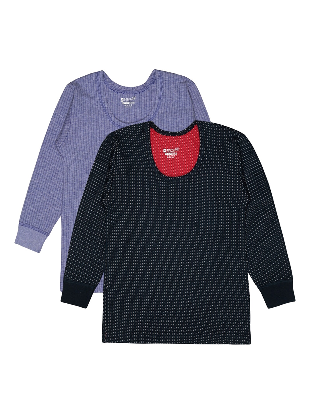 

BODYCARE INSIDER Kids Pack Of 2 Striped Round Neck Thermal Tops, Blue