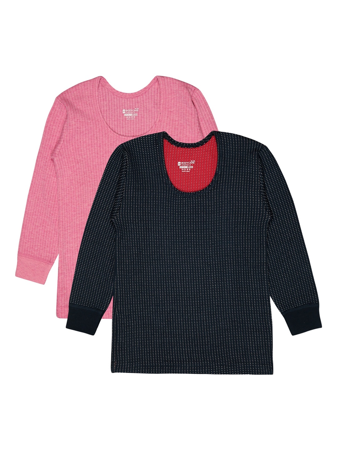 

BODYCARE INSIDER Kids Pack Of 2 Striped Round Neck Thermal Tops, Navy blue