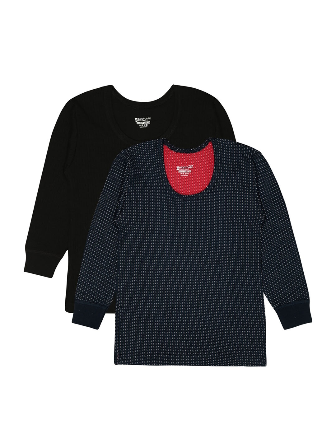

BODYCARE INSIDER Infants Pack of 2 Striped Round Neck Thermal Tops, Black