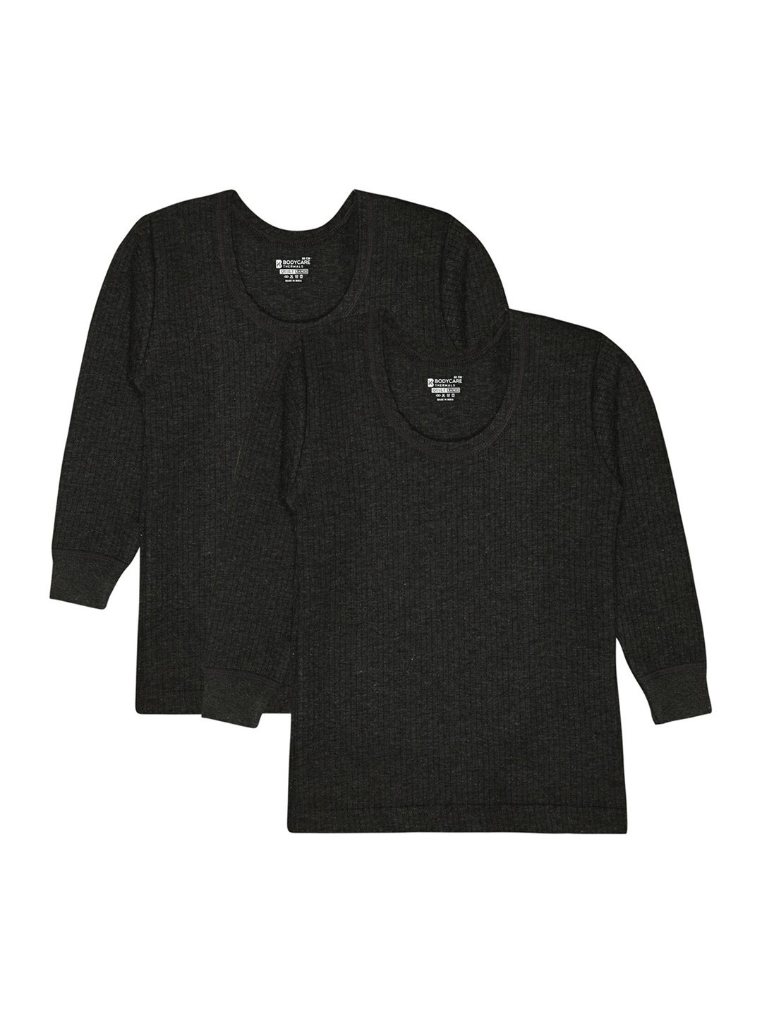 

BODYCARE INSIDER Kids Pack Of 2 Striped Round Neck Ribbed Thermal Tops, Charcoal