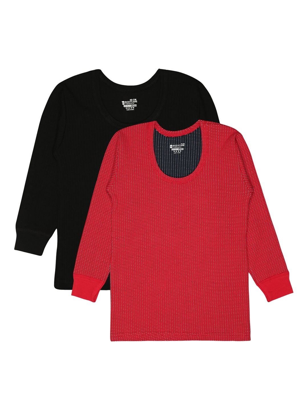 

BODYCARE INSIDER Kids Pack Of 2 Self Design Ribbed Thermal Tops, Black