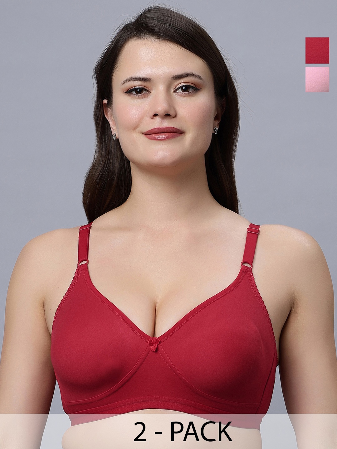 

In Care Pack Of 2 Full Coverage Non Padded Cotton T-Shirt Bra With All Day Comfort, Red