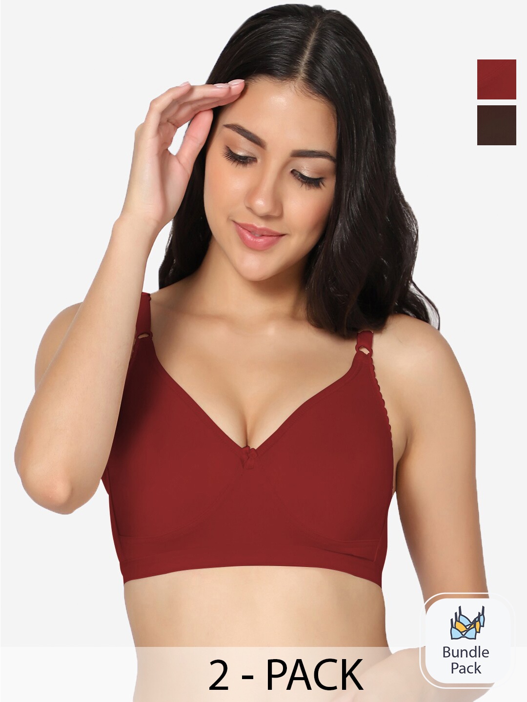 

In Care Pack Of 2 Full Coverage Pure Cotton Bra With All Day Comfort, Maroon