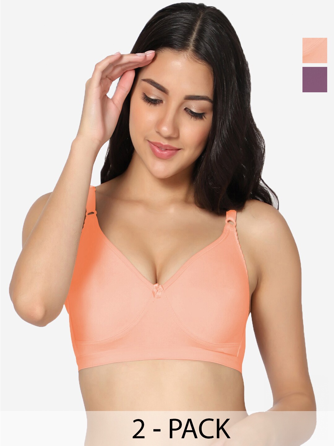 

In Care Pack Of 2 Full Coverage Non Padded Pure Cotton T-shirt Bra With All Day Comfort, Peach