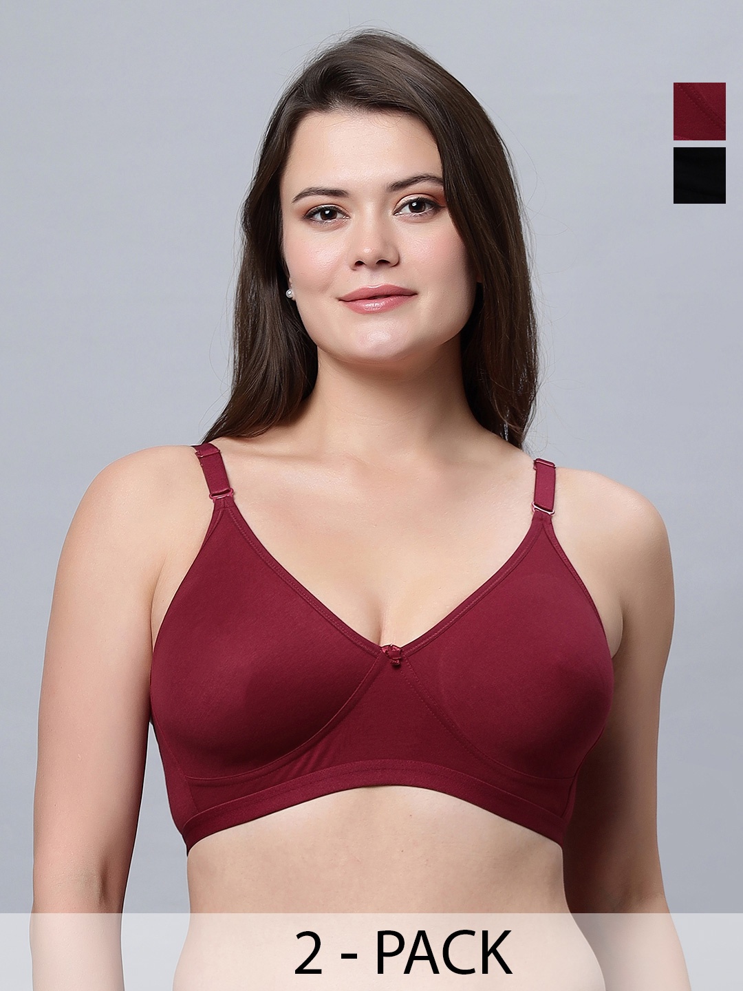 

In Care Pack Of 2 Full Coverage Pure Cotton T-Shirt Bra With All Day Comfort, Maroon