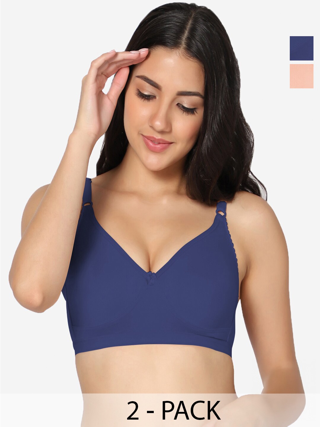 

In Care Pack of 2 Full Coverage Non Padded Pure Cotton T-shirt Bras With All Day Comfort, Navy blue