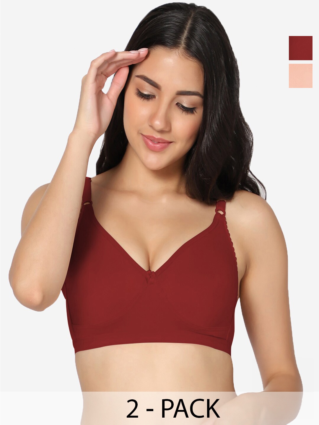 

In Care Pack Of 2 Non Padded Full Coverage Pure Cotton T-shirt Bra With All Day Comfort, Red