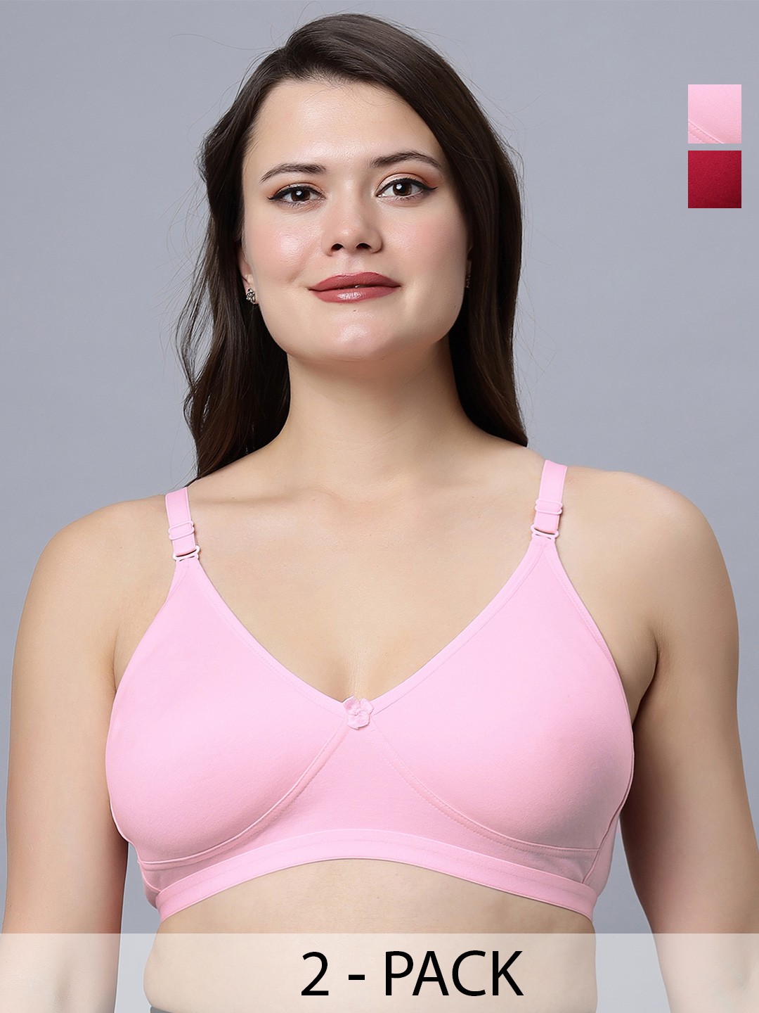 

In Care Pack Of 2 Non Padded Full Coverage Pure Cotton T-shirt Bra With All Day Comfort, Pink