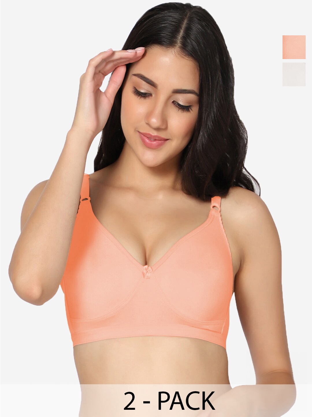 

In Care Pack Of 2 Non Padded Full Coverage Pure Cotton T-shirt Bra With All Day Comfort, Peach