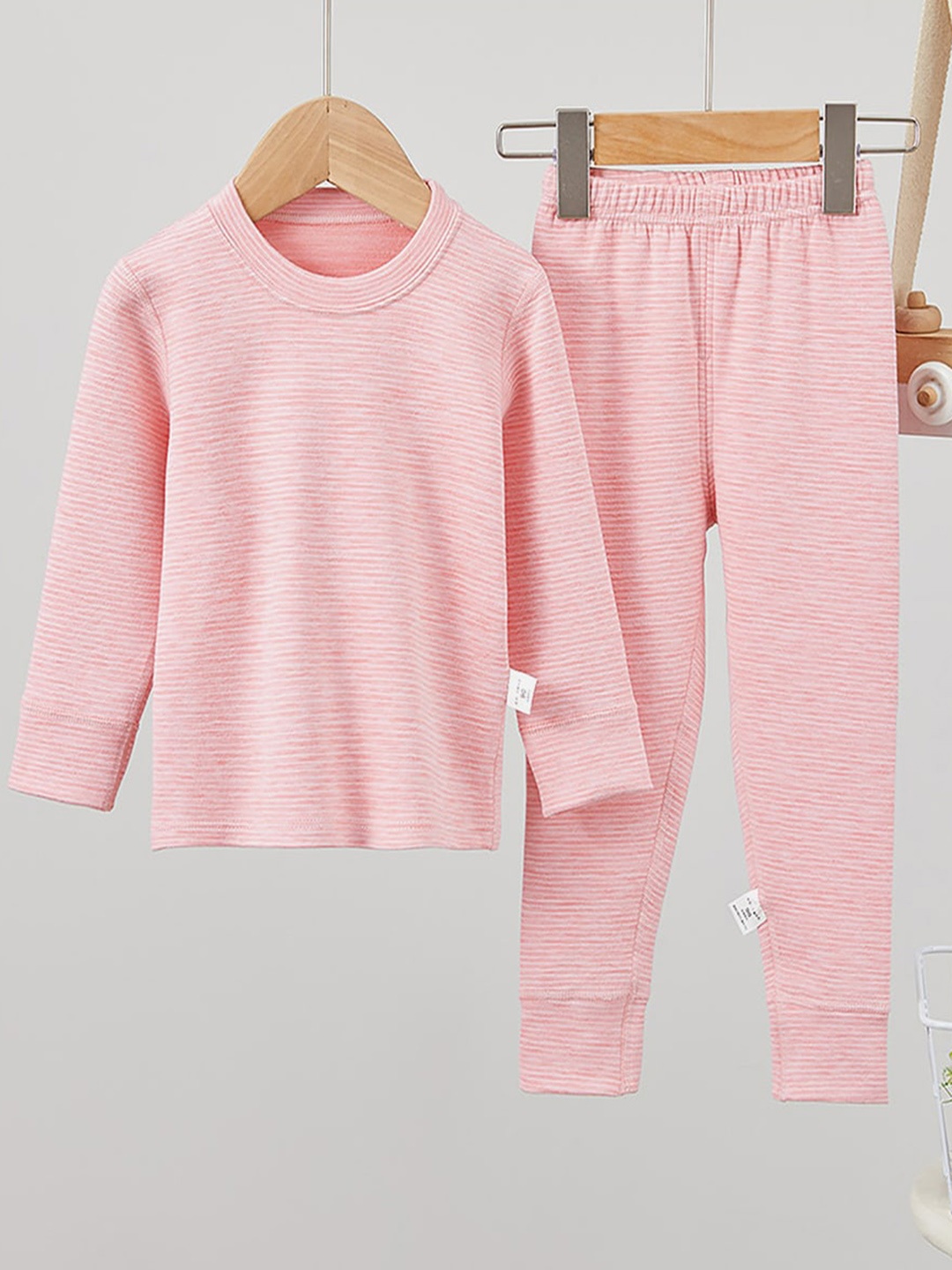 

Little Surprise Box LLP Kids Striped Round Neck Thermal Set, Pink