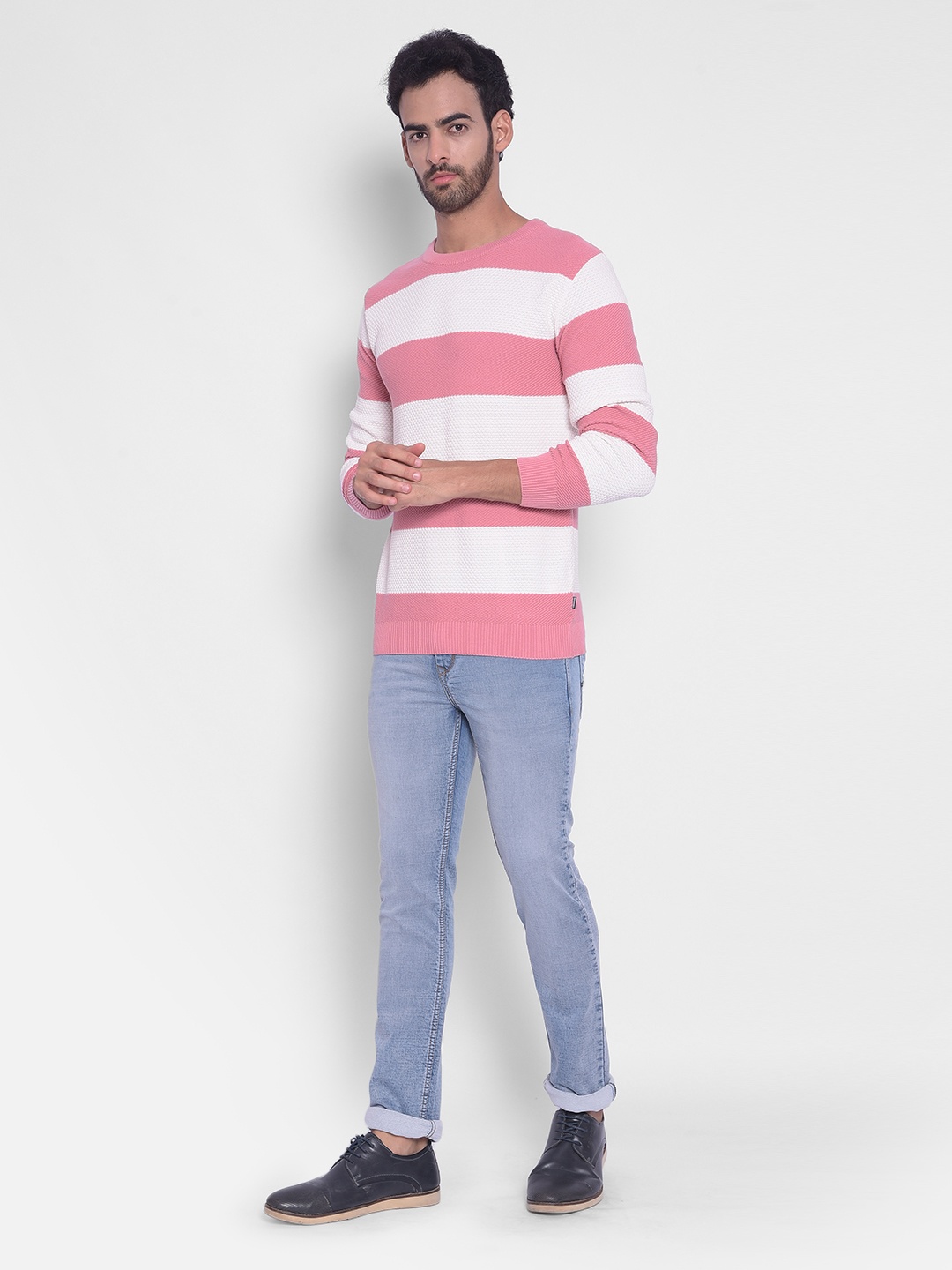 

Crimsoune Club Colourblocked Long Sleeves Pure Cotton Pullover Sweaters, Pink