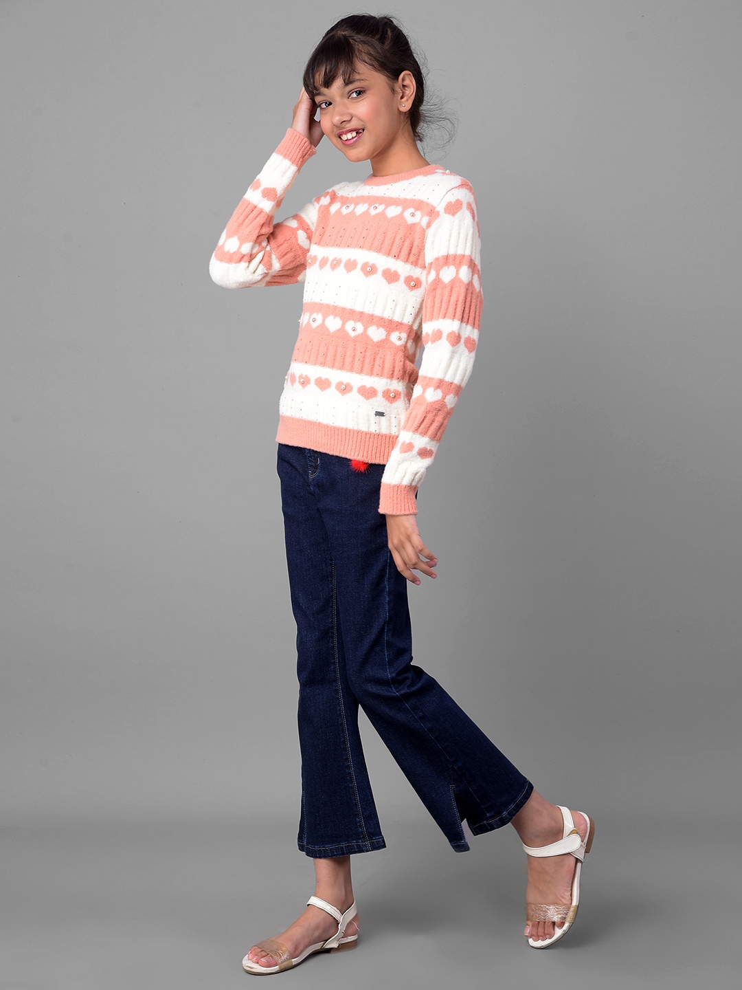 

Crimsoune Club Girls Colourblocked Pullover Sweater, Peach