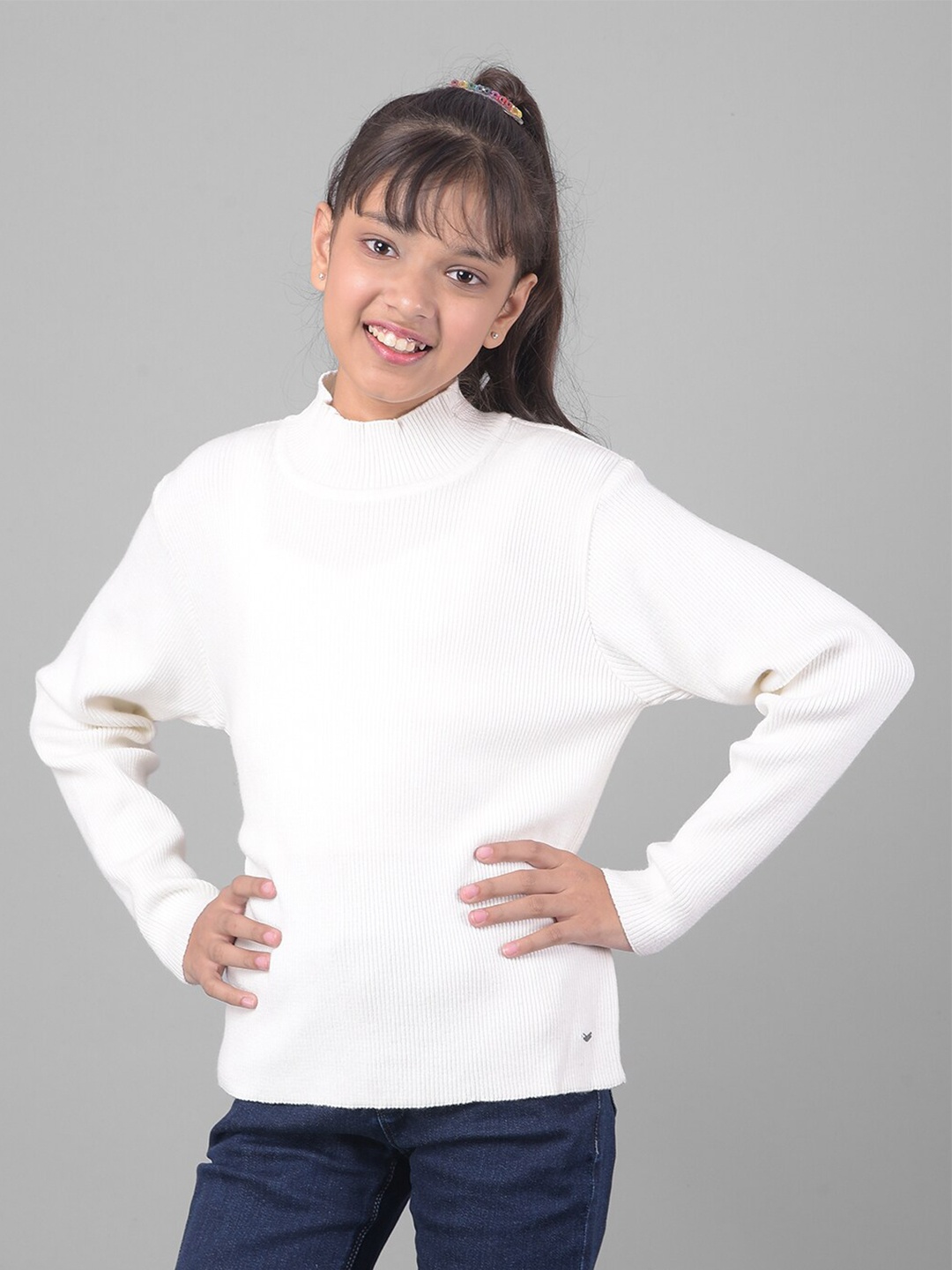

Crimsoune Club Girls Turtle Neck Long Sleeves Pullover Sweaters, White