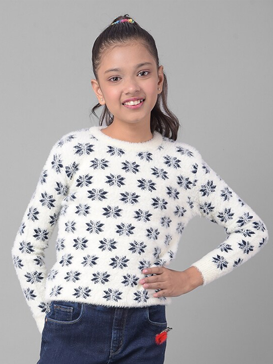 

Crimsoune Club Girls Ethnic Motifs Printed Pullover, White