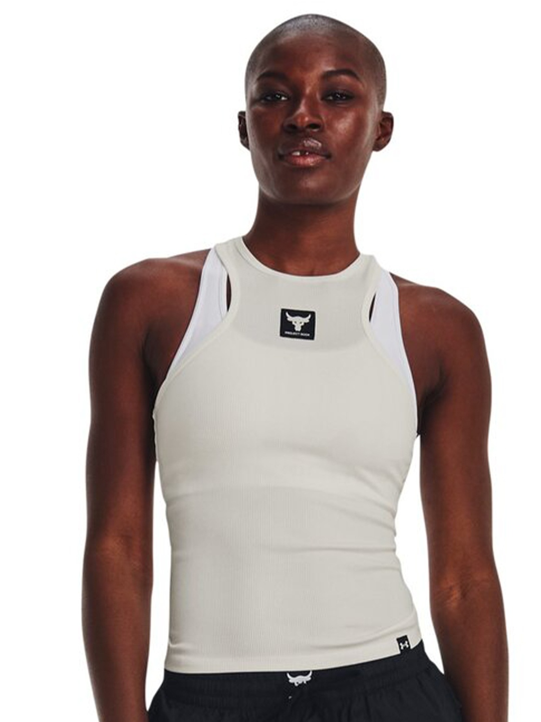 

UNDER ARMOUR Project Rock Rib Sleeveless Round Neck Tank T-Shirt, White