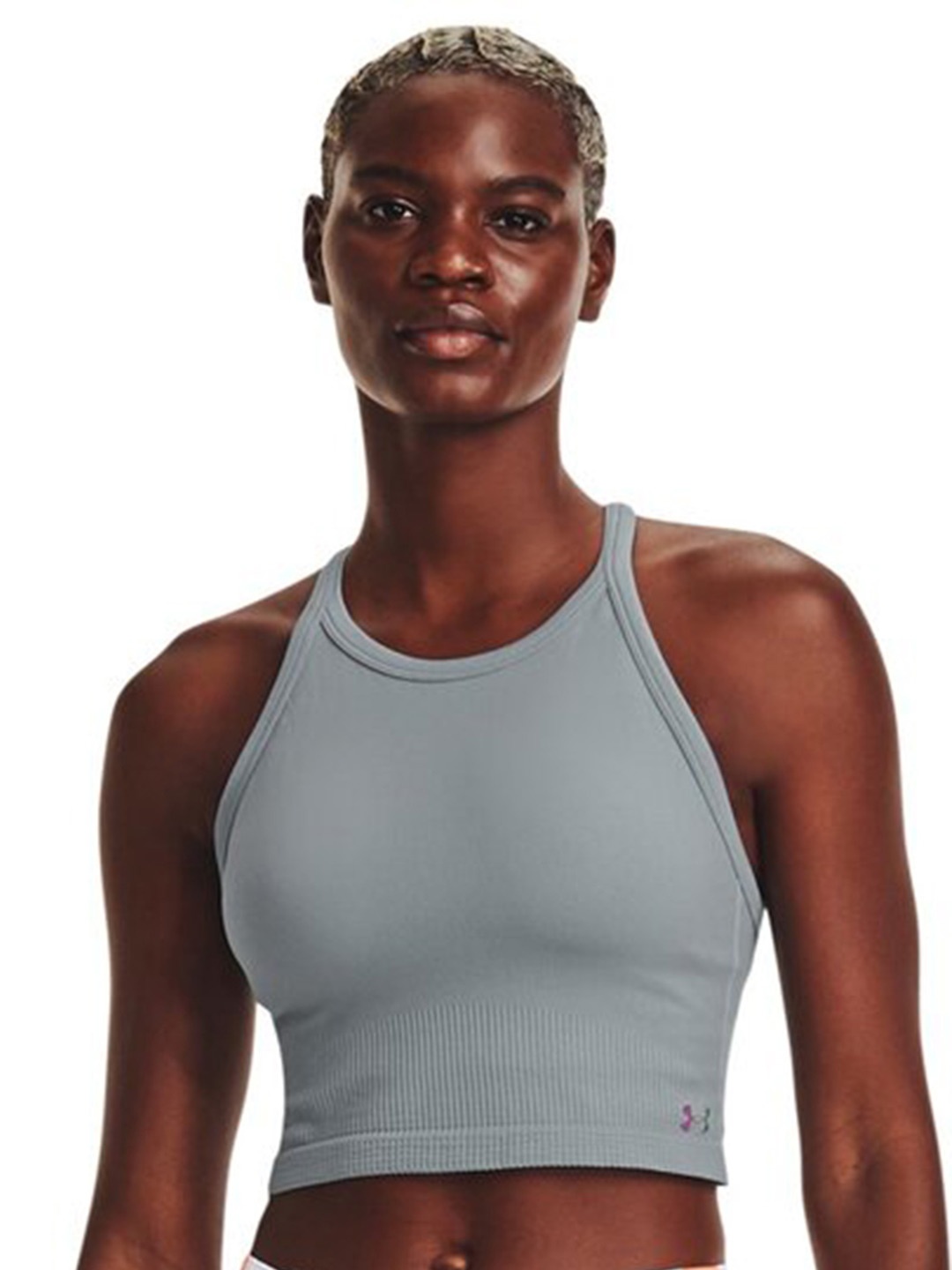 

UNDER ARMOUR RUSH Seamless Slim-Fit Sleeveless Crop Tank T-shirt, Blue