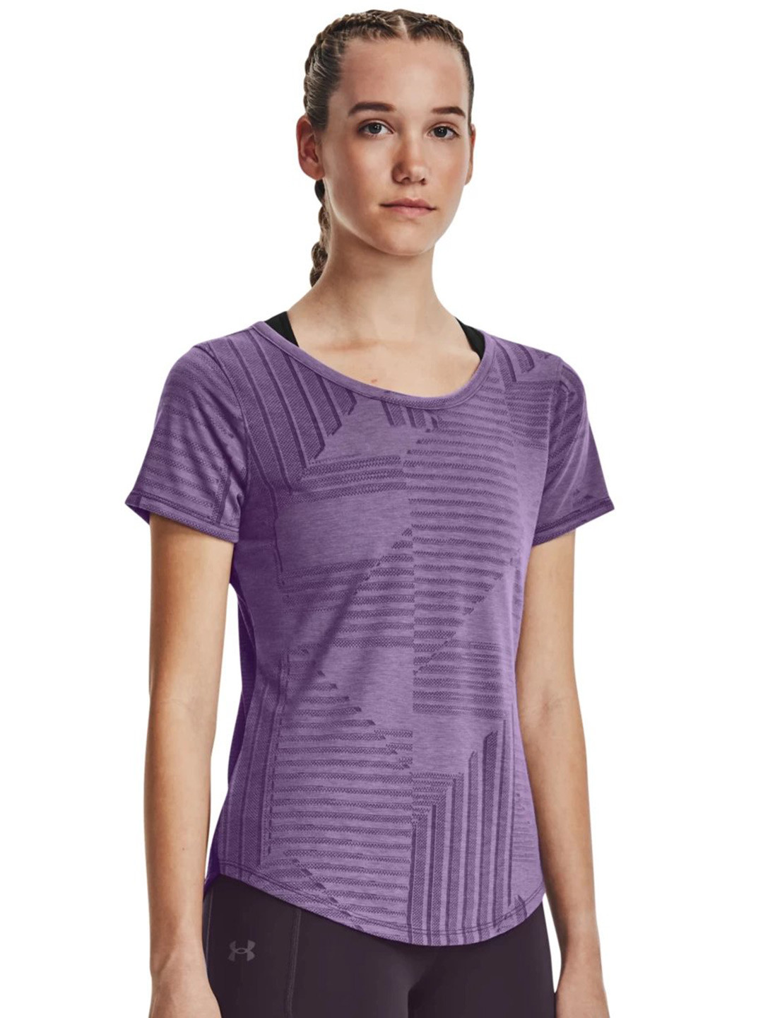 

UNDER ARMOUR Striped Slim-Fit Round-Neck Streaker Deco Diamond Short Sleeves T-Shirt, Purple