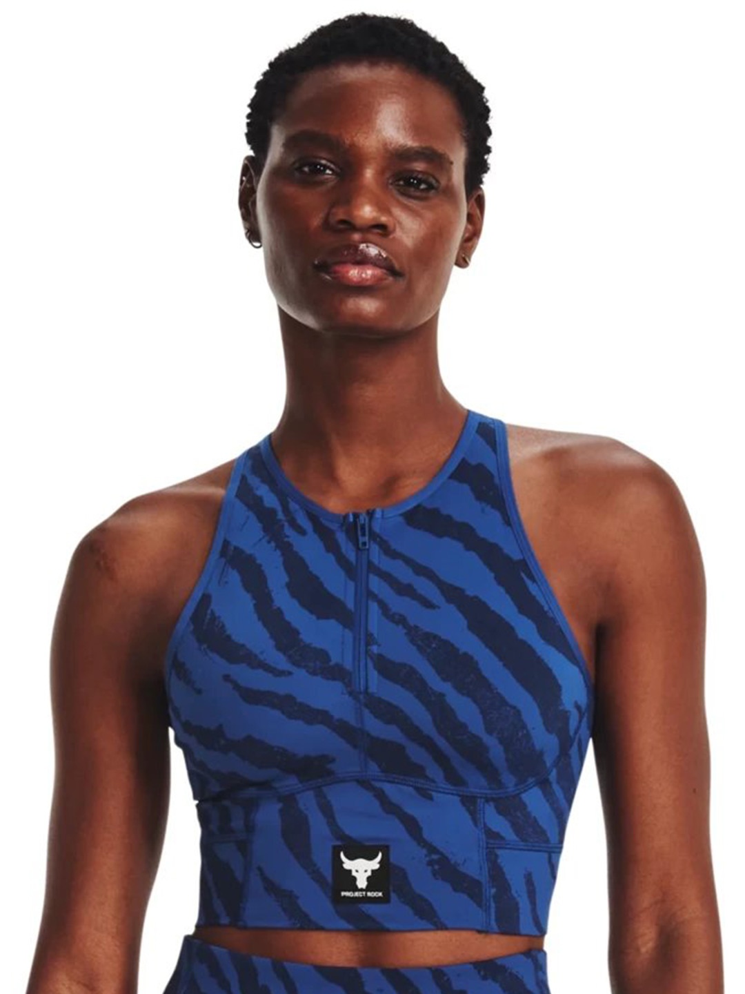 

UNDER ARMOUR Slim-Fit Project Rock Meridian Zip Training Ground Printed Tank T-Shirt, Blue