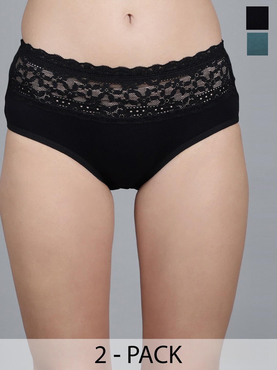 

GRACIT Pack Of 2 Mid-Rise Cotton Lycra Hipster Briefs, Black