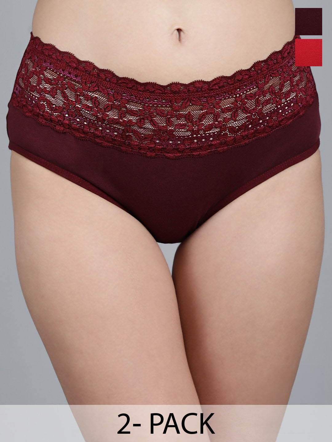 

GRACIT Pack Of 2 Mid-Rise Hipster Briefs, Red