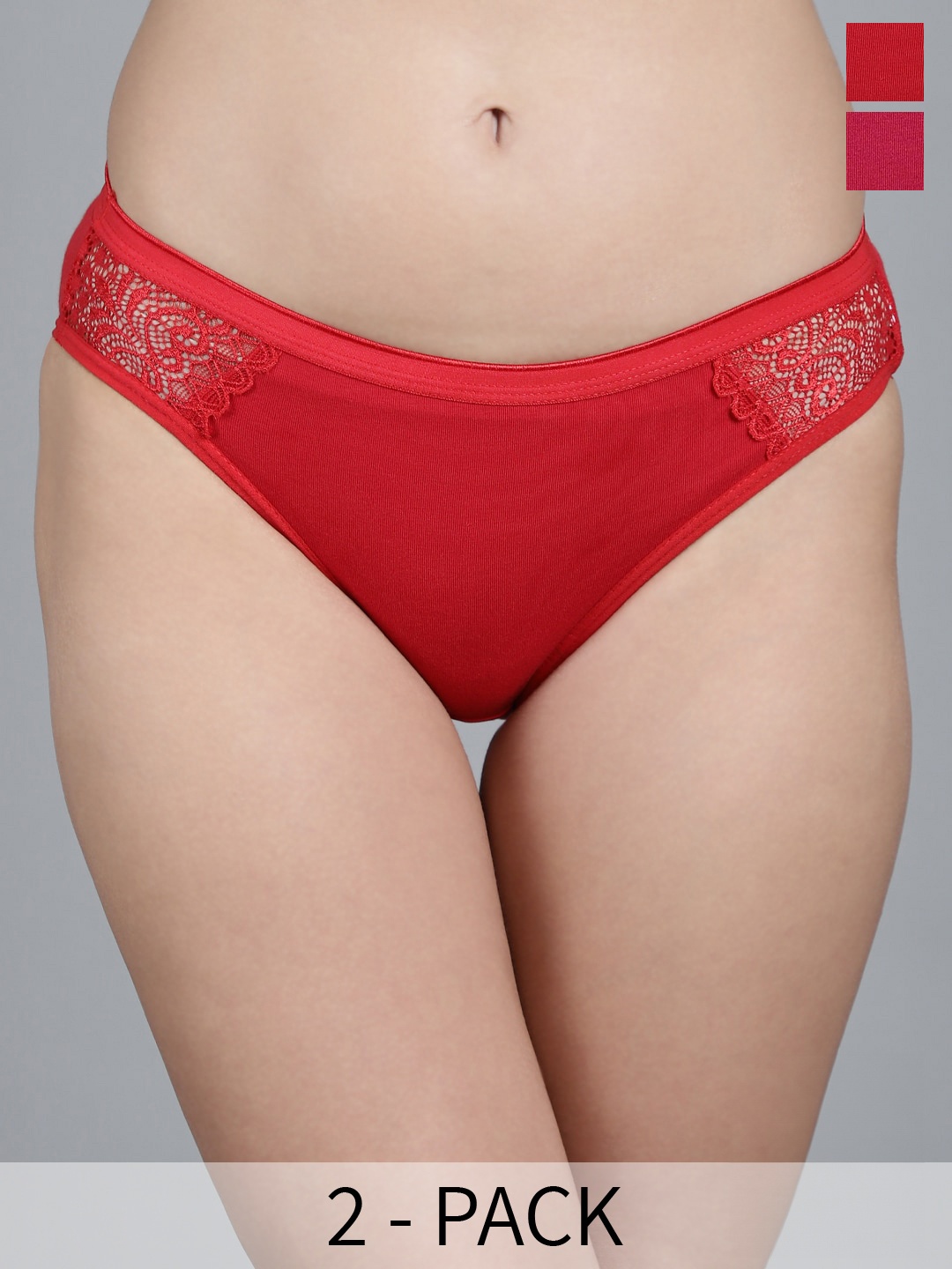 

GRACIT Pack Of 2 Mid-Rise Hipster Briefs, Red