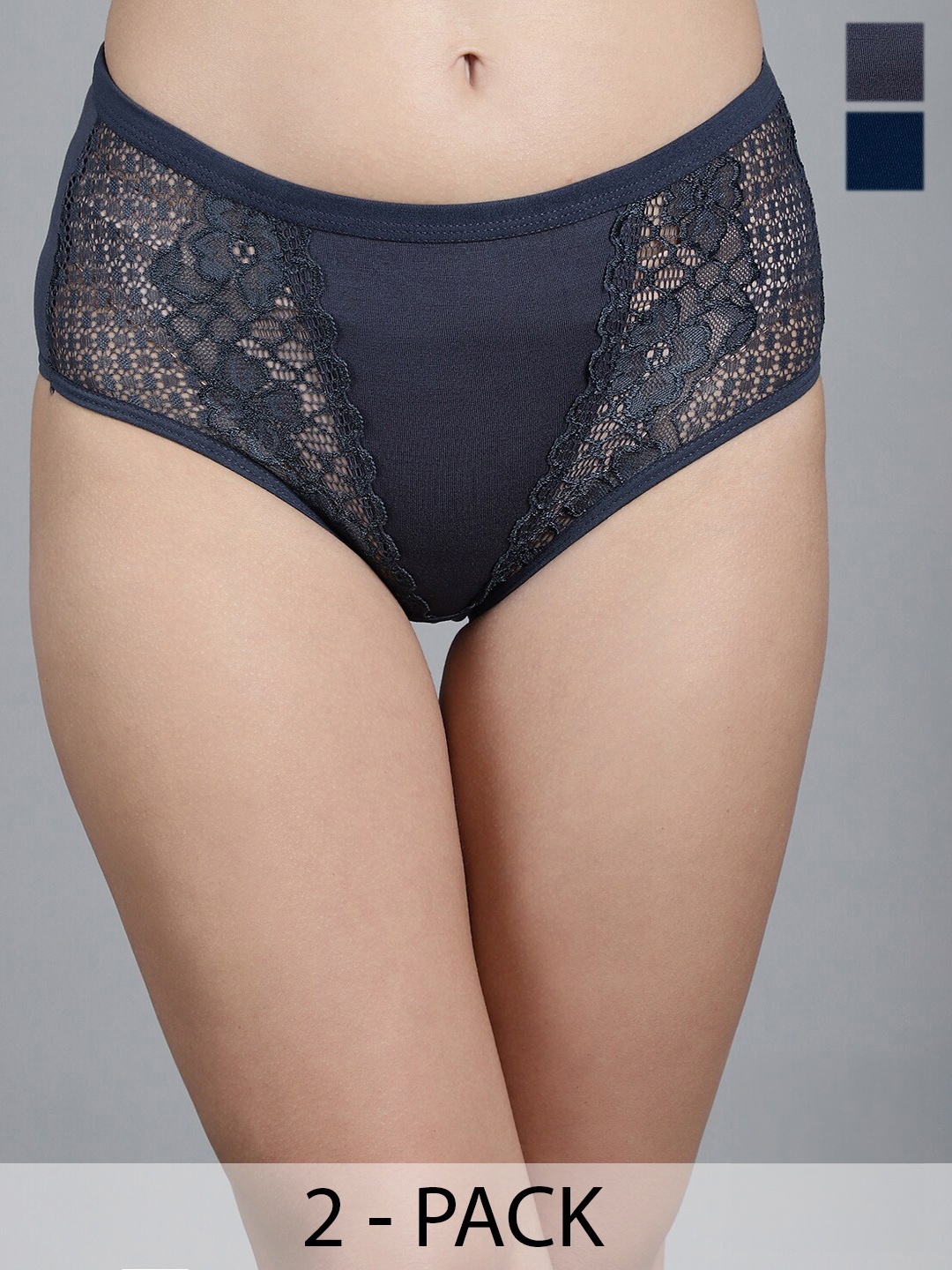 

GRACIT Pack of 2 Mid-Rise Lace Hipster Briefs, Grey