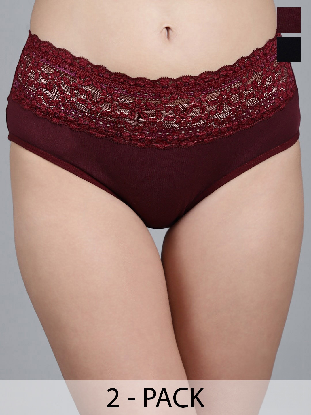 

GRACIT Pack Of 2 Self Designed Mid-Rise Hipster Briefs, Black