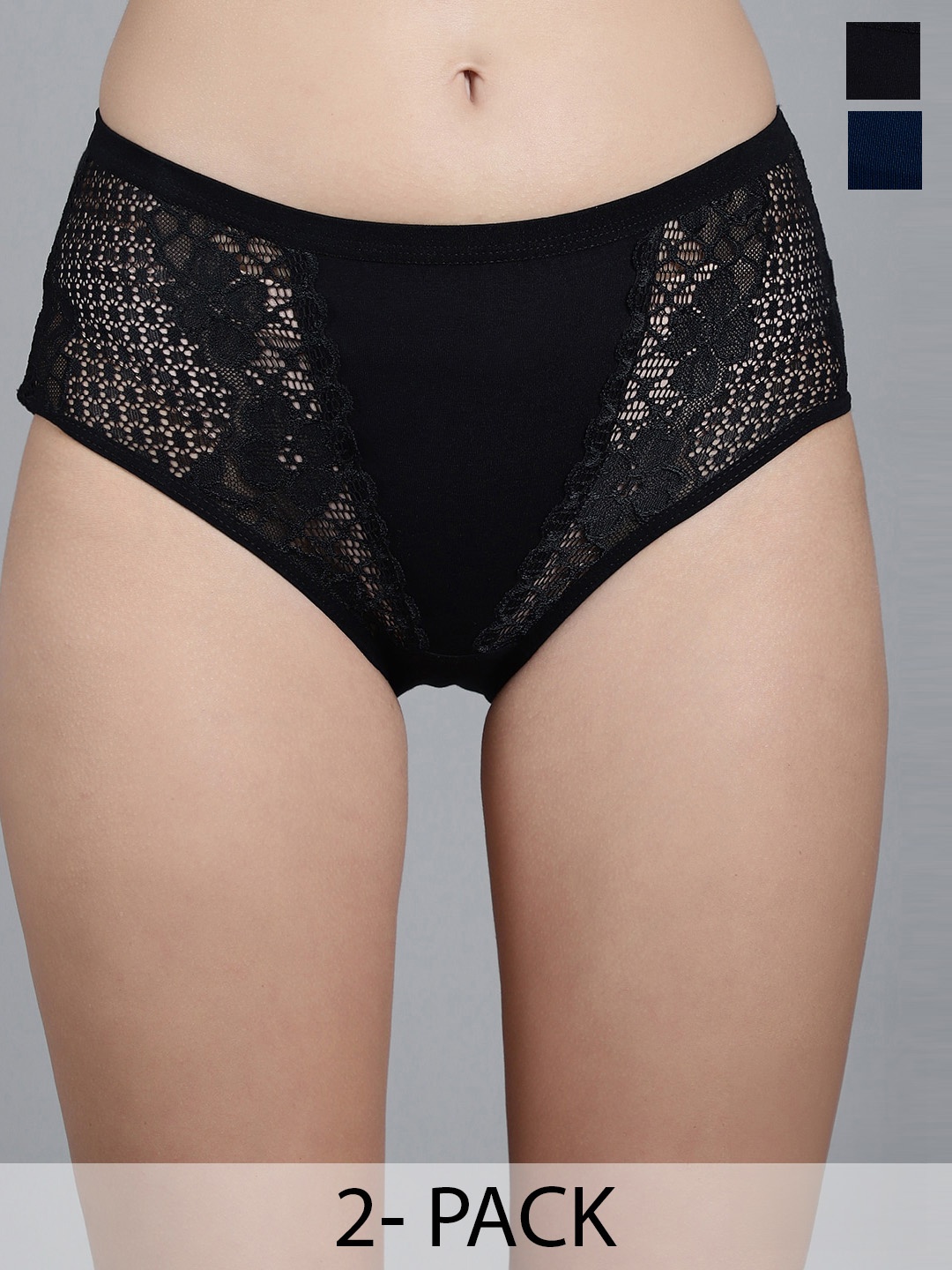 

GRACIT Pack of 2 Self Design Mid-Rise Hipster Briefs, Black