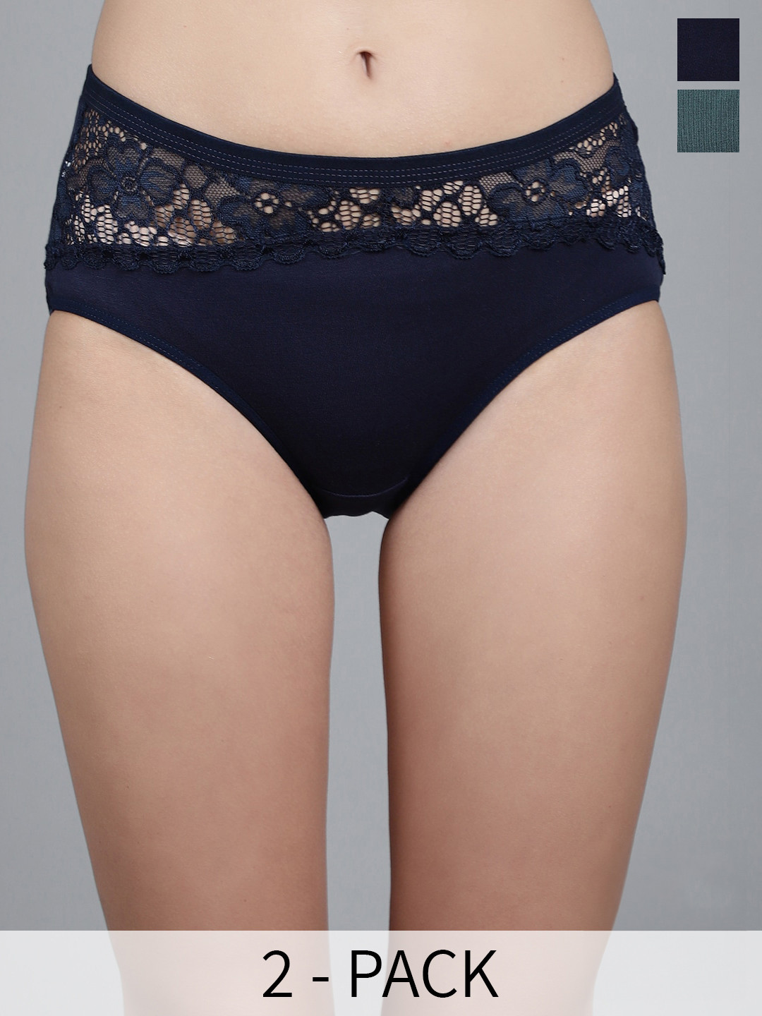 

GRACIT Pack Of 2 Laced Hipster Briefs, Navy blue