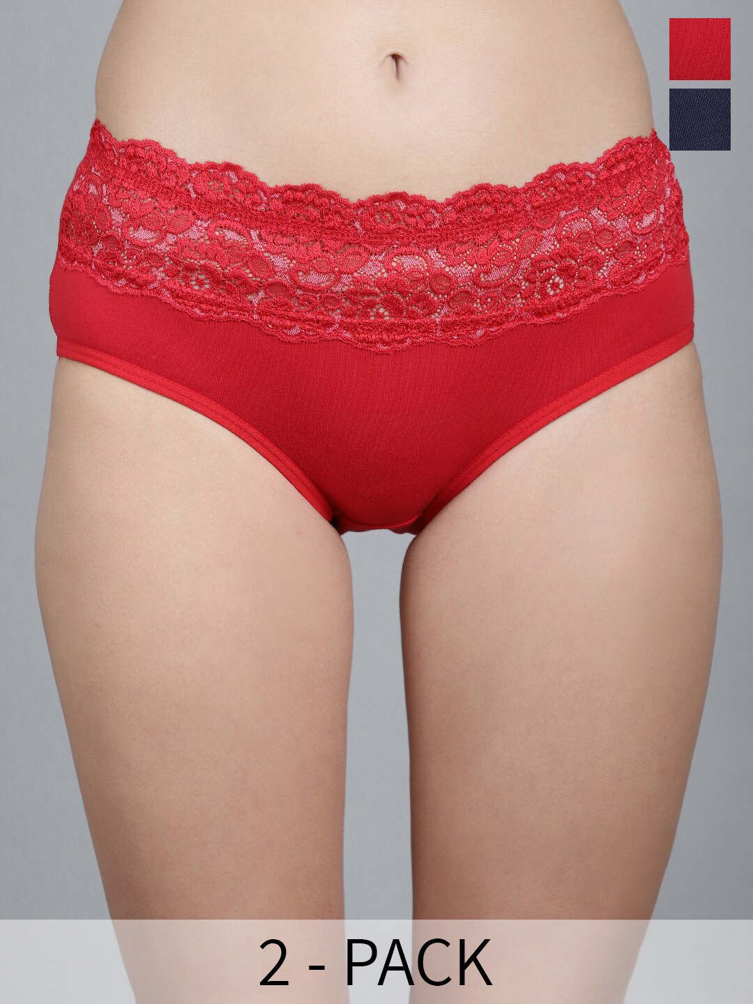 

GRACIT Pack Of 2 Self Design Mid-Rise Hipster Briefs, Red
