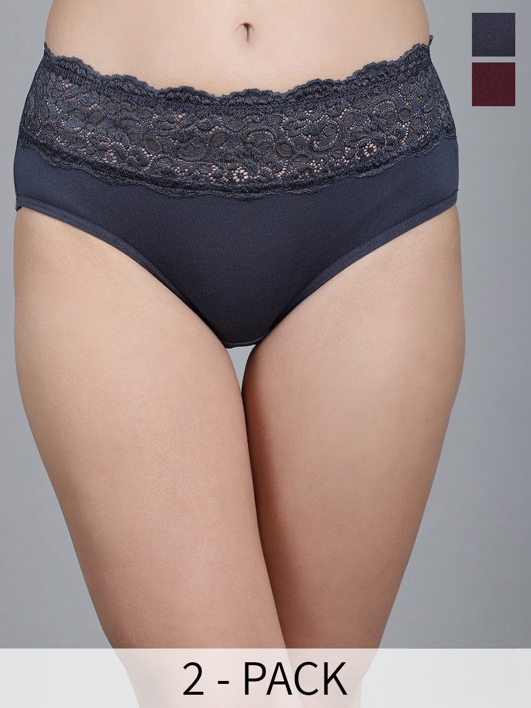 

GRACIT Pack of 2 Laced Hipster Briefs, Grey