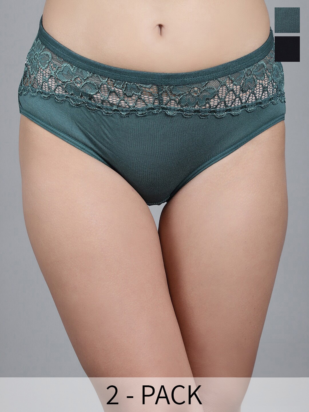 

GRACIT Pack Of 2 Self Design Lace Anti Microbial Hipster Briefs, Black