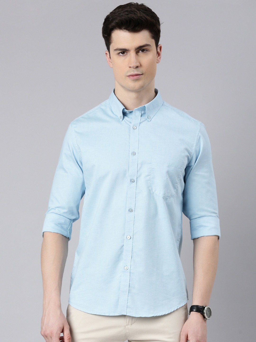 

Bushirt Smart Button-Down Collar Long Sleeves Cotton Casual Shirt, Blue