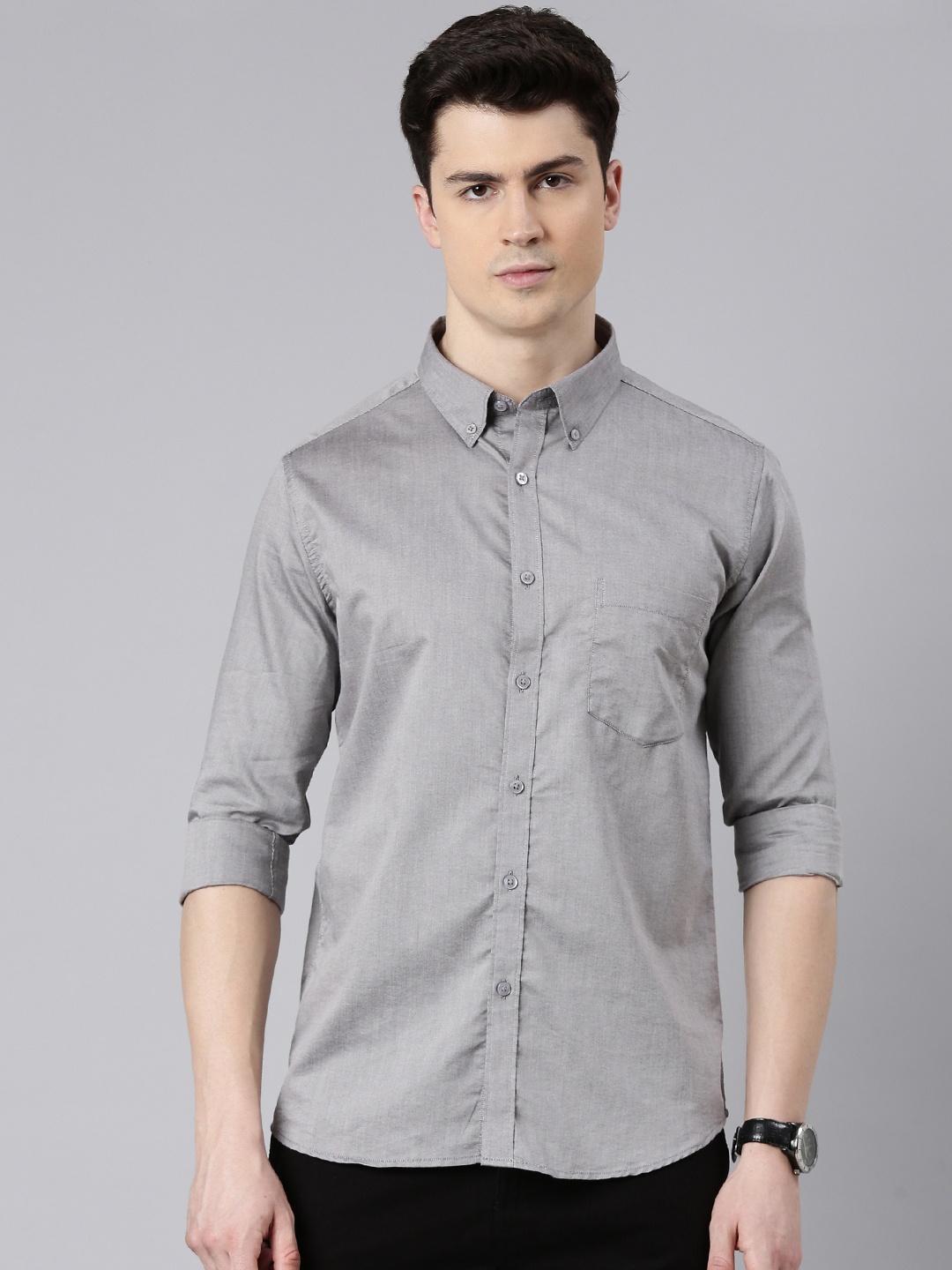 

Bushirt Smart Slim Fit Spread Pure Cotton Casual Shirt, Grey