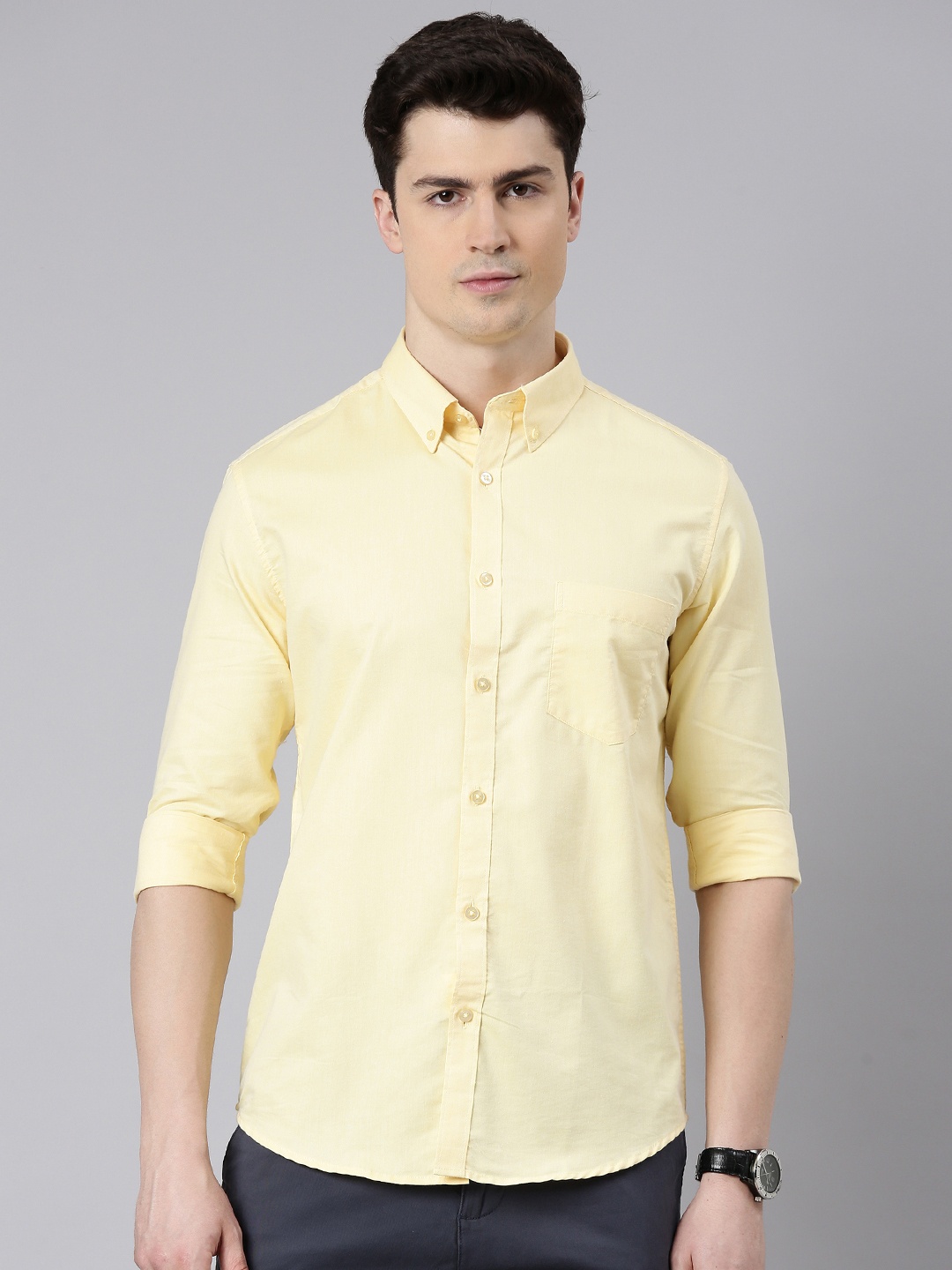 

Bushirt Smart Slim Fit Spread Pure Cotton Casual Shirt, Yellow