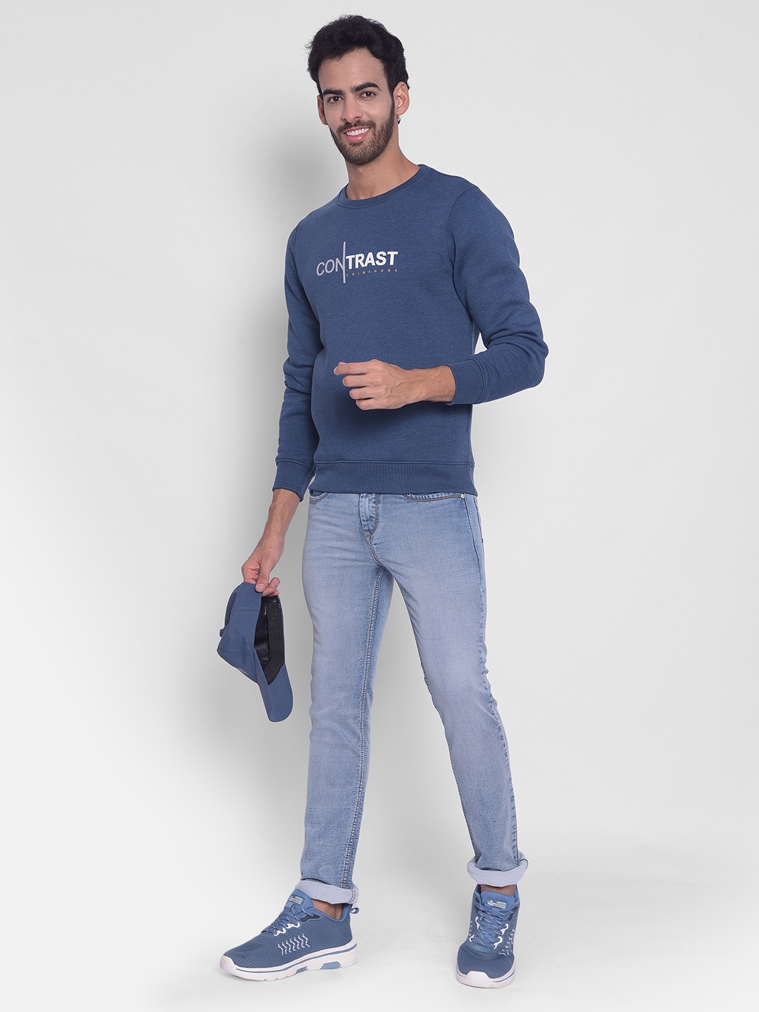 Crimsoune Club Typography Printed Round Neck Pullover, Blue